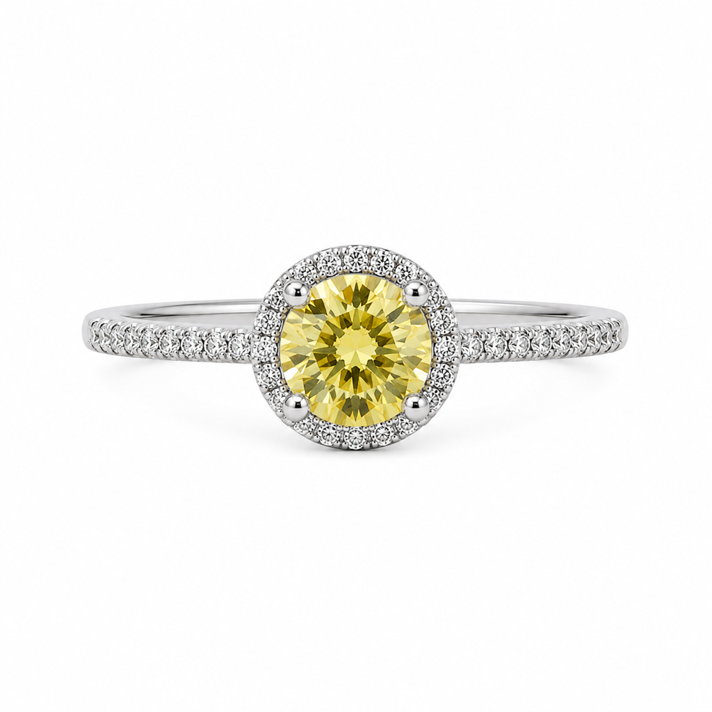 Anel Moisanite Yellow Fancy Prata 925
