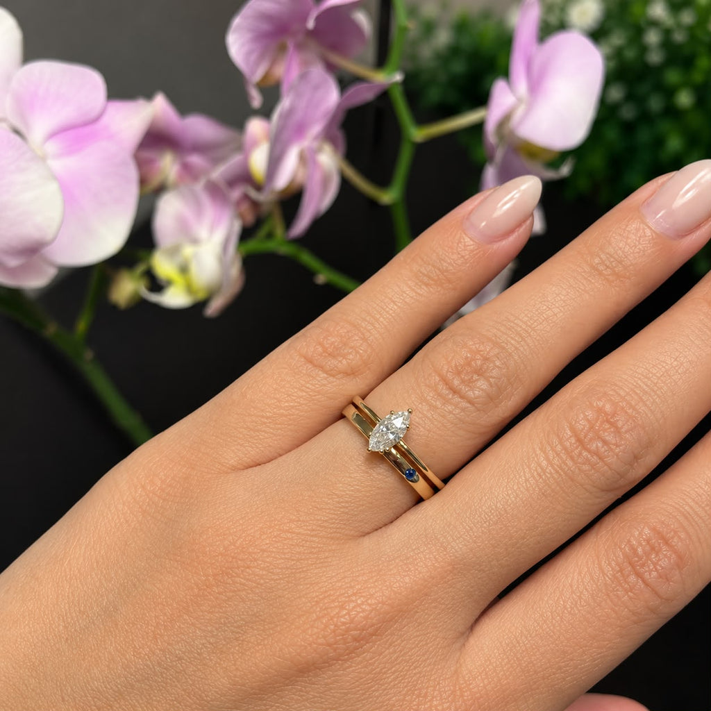Anel de Noivado Navete Moissanite Ouro 18k