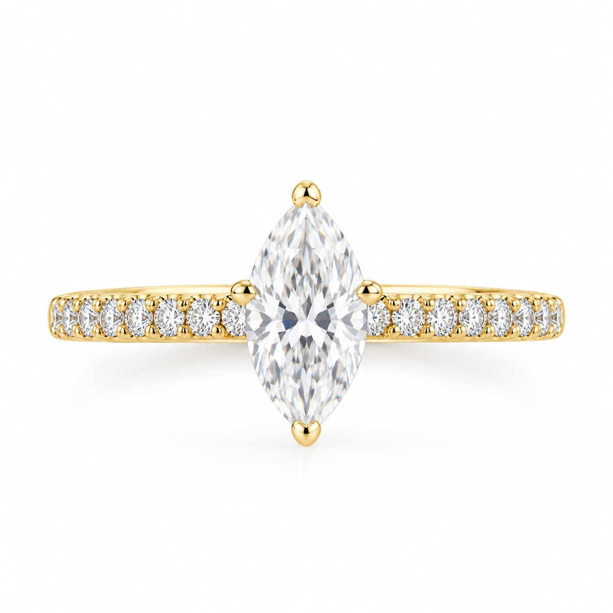 Anel Solitário Navete Moissanite Ouro